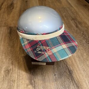 Vintage Sea Palms Golf‎ Visor Red Green Plaid St Simons Low Profile Terry Cloth